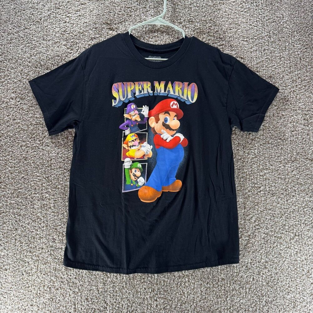 Super Mario Shirt Mens Large Black Short Sleeve Crewneck Cotton Adult‎ Casual